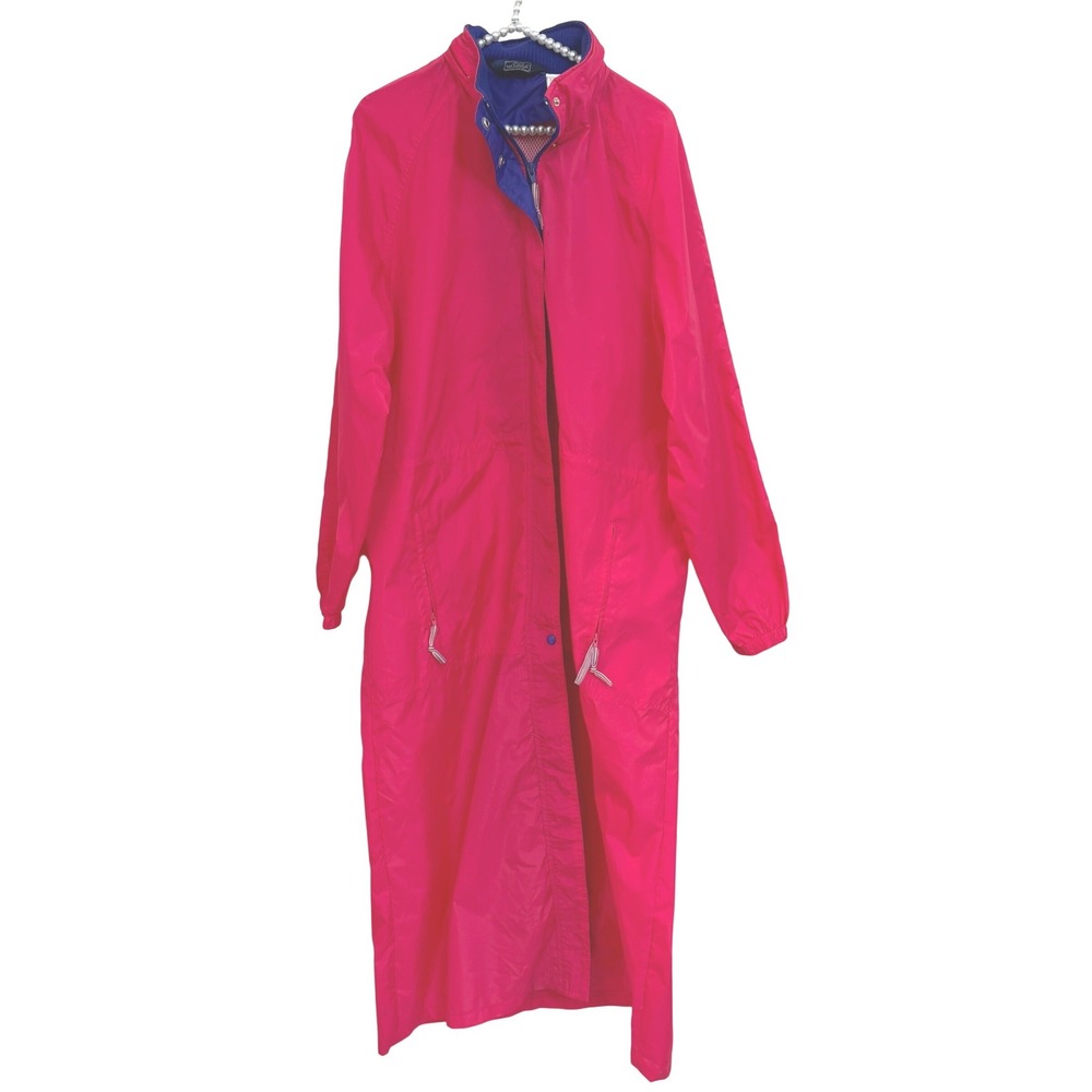 Vintage 1990 Woolrich Long Magenta Rain Jacket Windbreaker with Hood Womens M/L